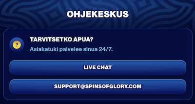 Spins of Glory Asiakaspalvelu